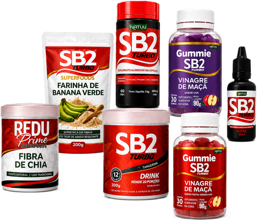 Linha completa SB2 Turbo: cápsulas, gotas, drink, gummies e naturais